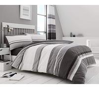 FAIRWAYUK Hudson Stripe Duvet Cover Set Reversible Quilt Bedding With Pillow Case (Grey, King)