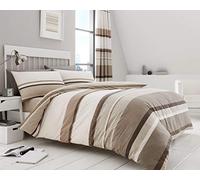 FAIRWAYUK Hudson Stripe Duvet Cover Set Reversible Quilt Bedding With Pillow Case (Natural, Double)