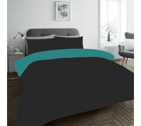 FAIRWAYUK Plain Dye Duvet Cover Set, Extra Soft Rversible Bedding Easy Care Breathable Bed Set (Black Teal - Single)