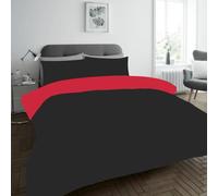FAIRWAYUK Plain Dye Duvet Cover Set, Extra Soft Rversible Bedding Easy Care Breathable Bed Set (Black Red - Single)
