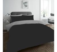 FAIRWAYUK Plain Microfibre Bedding Duvet Cover Set with Pillowcase (Grey/Black, Double)