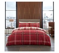 FAIRWAYUK Red Check Striped Duvet Cover Set, Reversible Soft Bedding, 3 Piece Hypoallergenic Quilt Covers, Button Closure, King Size Bed, 230x220cm
