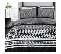 FAIRWAYUK Single Duvet Set - Poly Cotton Hotel Quality Reversible Greek Key Printed Quilt Cover with Pillowcase, Ultra Soft White and Black Bedding, 137x200cm