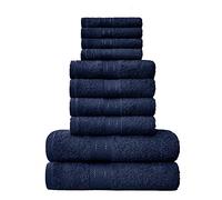 FAIRWAYUK Towel Set 450 GSM- 10 Piece Bale, 4 Face 4 Hand 2 Bath Towels, 100% Egyptian Cotton, Highly Absorbent Heavy Plush Towels for Bathroom Spa Shower (Navy)