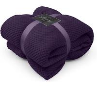 FAIRWAYUK Waffle Honeycomb Throw Fleece Blankets, 100% Polyester Warm Faux Fur Throws Over Sofa Bed Settee Soft Blanket, Extra Large (Purple, Single Size 130x150cm)