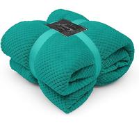 FAIRWAYUK Waffle Honeycomb Throw Fleece Blankets, 100% Polyester Warm Faux Fur Throws Over Sofa Bed Settee Soft Blanket, Extra Large (Teal, King Size 200x240cm)