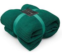 FAIRWAYUK Waffle Honeycomb Throw Fleece Blankets, 100% Polyester Warm Faux Fur Throws Over Sofa Bed Settee Soft Blanket, Extra Large (Green, King Size 200x240cm)