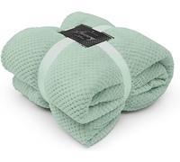 FAIRWAYUK Waffle Honeycomb Throw Fleece Blankets, 100% Polyester Warm Faux Fur Throws Over Sofa Bed Settee Soft Blanket, Extra Large (Duck Egg, Single Size 130x150cm)