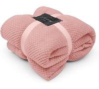 FAIRWAYUK Waffle Honeycomb Throw Fleece Blankets, 100% Polyester Warm Faux Fur Throws Over Sofa Bed Settee Soft Blanket, Extra Large (Blush Pink, Single Size 130x150cm)