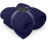 FAIRWAYUK Waffle Honeycomb Throw Fleece Blankets, 100% Polyester Warm Faux Fur Throws Over Sofa Bed Settee Soft Blanket, Extra Large (Navy, King Size 200x240cm)