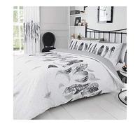 FAIRWAYUK White Feathers Double Duvet Cover Set - Poly Cotton Printed Bedding with Matching Pillowcase, Ultra Soft Breathable, Reversible Quilt Covers Set, Button Closure, 200x200cm