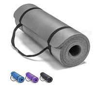 FAIRWAYUK Yoga Mat Thick 10mm - Eco Friendly NBR Foam Exercise Workout Mat with Carry Strap, Non Slip Soft High Density Gym Pilates for Women Men Home, 180x61cm (Grey)
