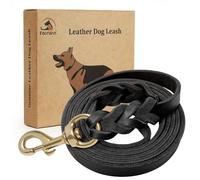 Fairwin Braided Leather Dog Lead - 1.7M Military Grade Genuine Leather Dog Training Lead for Large Medium Small Dogs (Width1.6cm, Black)