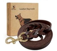 FAIRWIN Braided Leather Dog Training Leash 6 Foot - Dog Leather Leashes Heavy Duty for Large Medium Dogs (Brown, L:3/4" x 6ft)