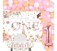 Fairy 1st Birthday Decorations, Our Little Fairy Is Turning One Backdrop Floral Fairy Highchair Banner Pink Balloons Arch Garland Fairy Garden Decor for Baby Girls One Year Old Birthday