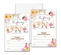 Fairy 1st Birthday Party Invitation, Garden Fairy Themed Fill-In Invites, 20 Floral Invitations With Envelopes for Women (4" X 6"), Adults Butterfly Party Favors Decorations and Supplies -56