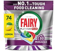 Fairy 30 Minute Miracle Platinum Plus Dishwasher Tablets, Fairy N.1 In Tough Food Cleaning, Dishwasher Cleaner, 74 Capsules