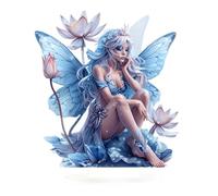 Fairy Acrylic Standee, 2D Flat Art Butterfly Fairy Desktop Standee, Magic Elf Tabletop Decorative Ornament, Creative Desktop Decor for Home Study Room Bookshel Office (Serene Blue Lotus Fairy)