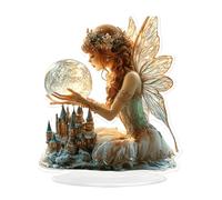 Fairy Acrylic Standee, 2D Flat Art Butterfly Fairy Desktop Standee, Magic Elf Tabletop Decorative Ornament, Creative Desktop Decor for Home Study Room Bookshel Office (Moonlight Fairy and Castle)