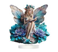 Fairy Acrylic Standee, 2D Flat Art Butterfly Fairy Desktop Standee, Magic Elf Tabletop Decorative Ornament, Creative Desktop Decor for Home Study Room Bookshel Office (Purple Bloom Reading Fairy)