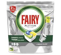 Fairy All-in-One Platinum Dishwasher Tablets Lemon, Brilliant Shine, Though Food and Greasy Filter Cleaning, XXL Pack, 70 Tablets
