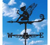 Fairy and Flower Weather Vane, Black Metal Weathervane Roof Mount, Wind Direction Indicators Wind Measuring Tool Outdoor, Wind Vane Ornament Decoration for Shed Garden Yard Farmhouse Patio Decor
