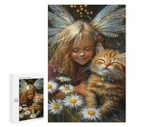 Fairy And Kitten in Daisy Field Puzzle 1000 Teile Schwer Puzzle Spielzeug Lernspiel Impossible Herausforderungsspielzeug Für Erwachsene Kinder 1000 PCS