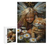 Fairy And Kitten in Daisy Field Puzzle 1000 Teile Schwer Puzzle Spielzeug Lernspiel Impossible Herausforderungsspielzeug Für Erwachsene Kinder 300 PCS