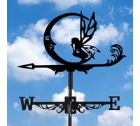 Fairy and Moon Weather Vane, Black Metal Weathervane Roof Mount, Wind Direction Indicators Wind Measuring Tool Outdoor, Wind Vane Ornament Decoration for Shed Garden Yard Farmhouse Patio Decor