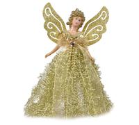 Fairy Angel Ornaments Christmas Tree Topper 22CM, Fabric Angel Pendant Doll Christmas Tree Decoration with Feather Wings, Handmade Fairy Angel Doll Angel Tree Topper - Enjoy Youselves Tree Top Angel