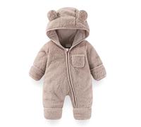 Fairy Baby Baby Snowsuit, Newborn Baby Bear Hooded Footed Romper Fleece Snowsuit Cartoon Flannel Zipper Jumpsuit Fall Winter Outfits Grey 6-9