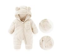 Fairy Baby Baby Snowsuit, Newborn Baby Bear Hooded Footed Romper Fleece Snowsuit Cartoon Flannel Zipper Jumpsuit Fall Winter Outfits White 100CM18-24 Months
