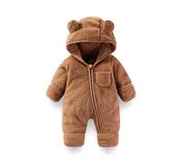 Fairy Baby Baby Snowsuit, Newborn Baby Bear Hooded Footed Romper Fleece Snowsuit Cartoon Flannel Zipper Jumpsuit Fall Winter Outfits Brown 73CM