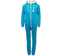 FAIRY BOUTIQUE Adults Plain Zip up Hooded Onesie Jumpsuit One Piece Pajamas Unisex Nightwear All in One Overall Turquoise