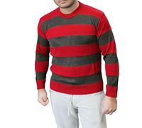 FAIRY BOUTIQUE Adults Unisex Red and Black Striped Knitted Crew Neck Jumper Kids Long Sleeve Halloween Parties Fancy Sweatshirt Sweater Top