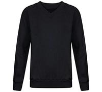 FAIRY BOUTIQUE Adults Unisex V Neck School Uniform Jumper Kids Long Sleeve Plain Pull Over Collage Sweatshirt Top (Black Medium)
