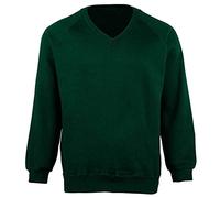 FAIRY BOUTIQUE Adults Unisex V Neck School Uniform Jumper Kids Long Sleeve Plain Pull Over Collage Sweatshirt Top (Bottle Green Large)