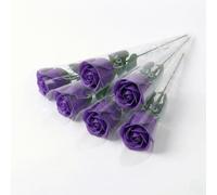FAIRY BOUTIQUE Artificial Flowers Roses - Premium Long Stem Fake Flowers for Vase, Graves & Wedding Bouquet - Realistic Faux Rose for Indoor Home or Romantic Valentine’s Gift - Purple, 6 Pieces