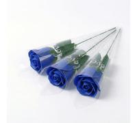 FAIRY BOUTIQUE Artificial Flowers Roses - Premium Long Stem Fake Flowers for Vase, Graves & Wedding Bouquet - Realistic Faux Rose for Indoor Home or Romantic Valentine’s Gift - Blue, 3 Pieces