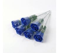FAIRY BOUTIQUE Artificial Flowers Roses - Premium Long Stem Fake Flowers for Vase, Graves & Wedding Bouquet - Realistic Faux Rose for Indoor Home or Romantic Valentine’s Gift - Blue, 6 Pieces