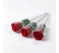 FAIRY BOUTIQUE Artificial Flowers Roses - Premium Long Stem Fake Flowers for Vase, Graves & Wedding Bouquet - Realistic Faux Rose for Indoor Home or Romantic Valentine’s Gift - Red, 3 Pieces
