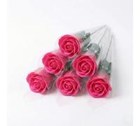 FAIRY BOUTIQUE Artificial Flowers Roses - Premium Long Stem Fake Flowers for Vase, Graves & Wedding Bouquet - Realistic Faux Rose for Indoor Home or Romantic Valentine’s Gift - Hot Pink, 6 Pieces