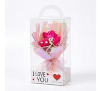 FAIRY BOUTIQUE Artificial Rose Gift Box - 3 Piece Forever Foam Flowers in 'I Love You' Case - Romantic Valentines Day Gifts for Her & Wife - Real Touch Fake Roses for Anniversary (Hot Pink)