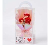 FAIRY BOUTIQUE Artificial Rose Gift Box - 3 Piece Forever Foam Flowers in 'I Love You' Case - Romantic Valentines Day Gifts for Her & Wife - Real Touch Fake Roses for Anniversary (Baby Pink)