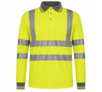 FAIRY BOUTIQUE Hi Vis Long Sleeve Polo Shirt Safety Workwear, S-5XL | Mens High Visibility Reflective Tape Work T-Shirt, Breathable Lightweight Top for Construction, Security, Warehouse & Railway