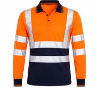 FAIRY BOUTIQUE Hi Vis Long Sleeve Polo Shirt Safety Workwear, S-5XL | Mens High Visibility Reflective Tape Work T-Shirt, Breathable Lightweight Top for Construction, Security, Warehouse & Railway