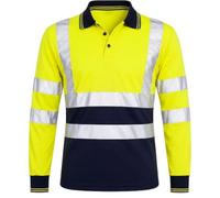 FAIRY BOUTIQUE Hi Vis Long Sleeve Polo Shirt Safety Workwear, S-5XL | Mens High Visibility Reflective Tape Work T-Shirt, Breathable Lightweight Top for Construction, Security, Warehouse & Railway