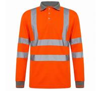 FAIRY BOUTIQUE Hi Vis Long Sleeve Polo Shirt Safety Workwear, S-5XL | Mens High Visibility Reflective Tape Work T-Shirt, Breathable Lightweight Top for Construction, Security, Warehouse & Railway