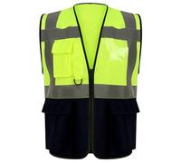 FAIRY BOUTIQUE® Hi Vis Viz Work Utility Sleeveless Executive Zip Vest High Visibility Reflective Safety Security Workwear Double Tape Lightweight Waistcoat Jacket Top (Yellow Navy,M)