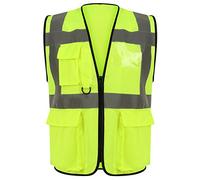 FAIRY BOUTIQUE® Hi Vis Viz Work Utility Sleeveless Executive Zip Vest High Visibility Reflective Safety Security Workwear Double Tape Lightweight Waistcoat Jacket Top (Yellow,M)
